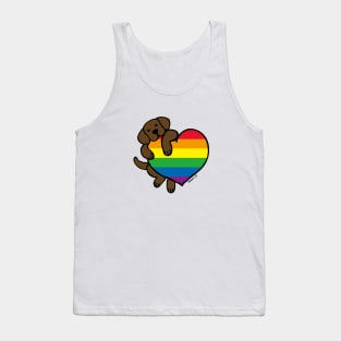 Chocolate Labrador Holding Rainbow Heart Tank Top